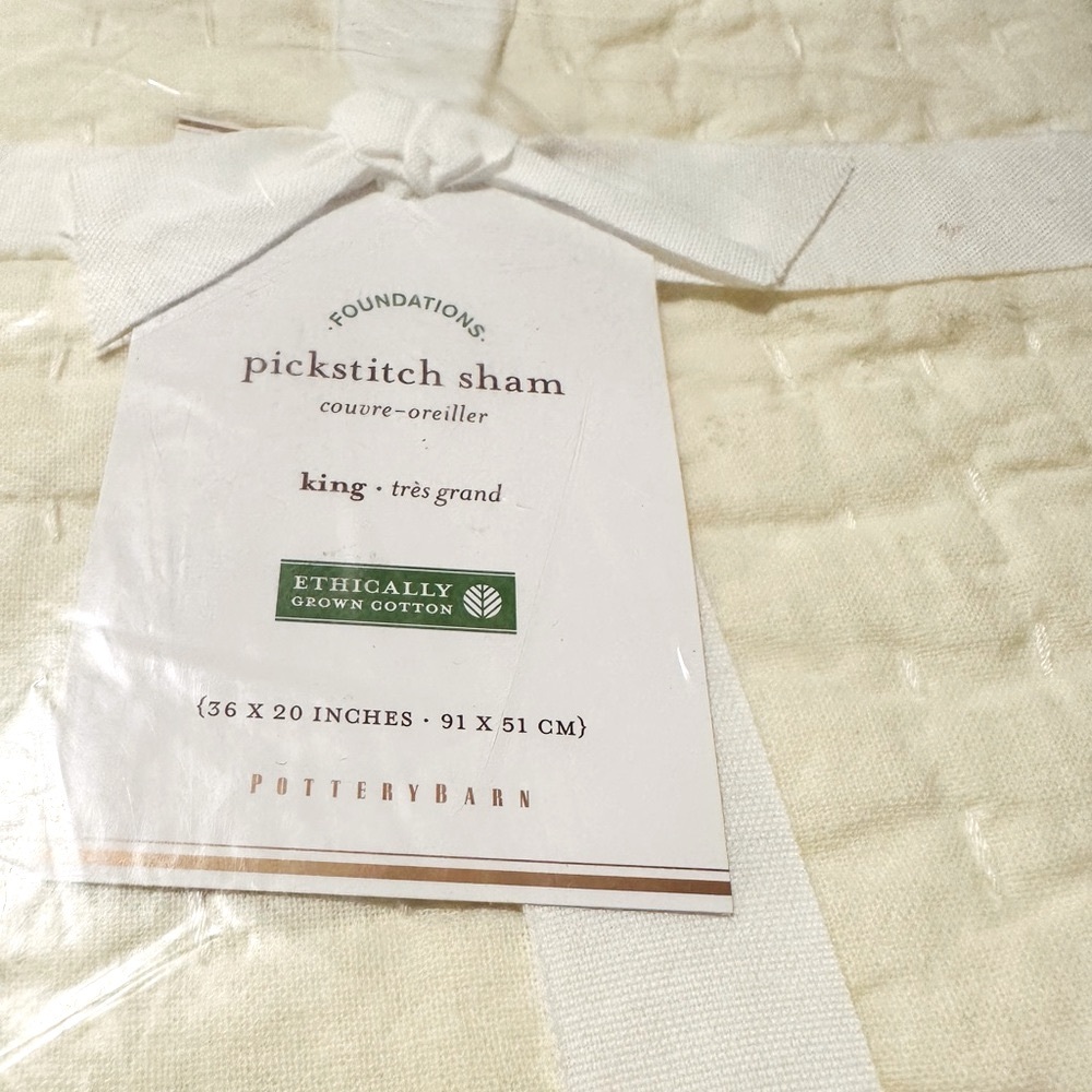 Pottery Barn Pick Stitch Pillow Sham Creamy Very Light Gauzy Beige 36”x20” NWT
